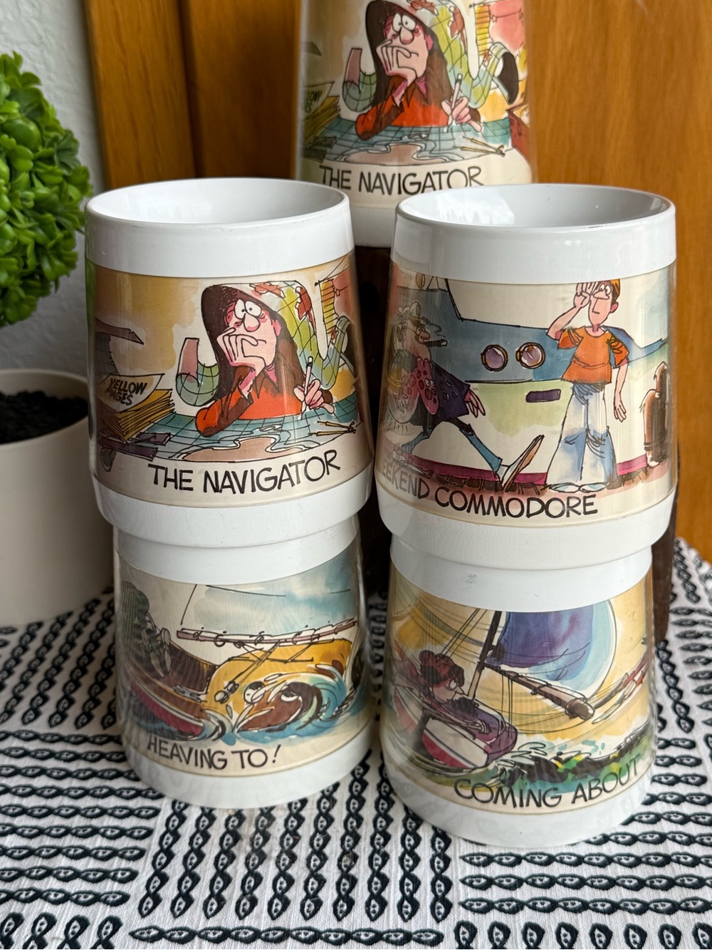 Vtg 1976 Thermo Serve Sailing Mugs Boating Humorous Cartoon  set of 5